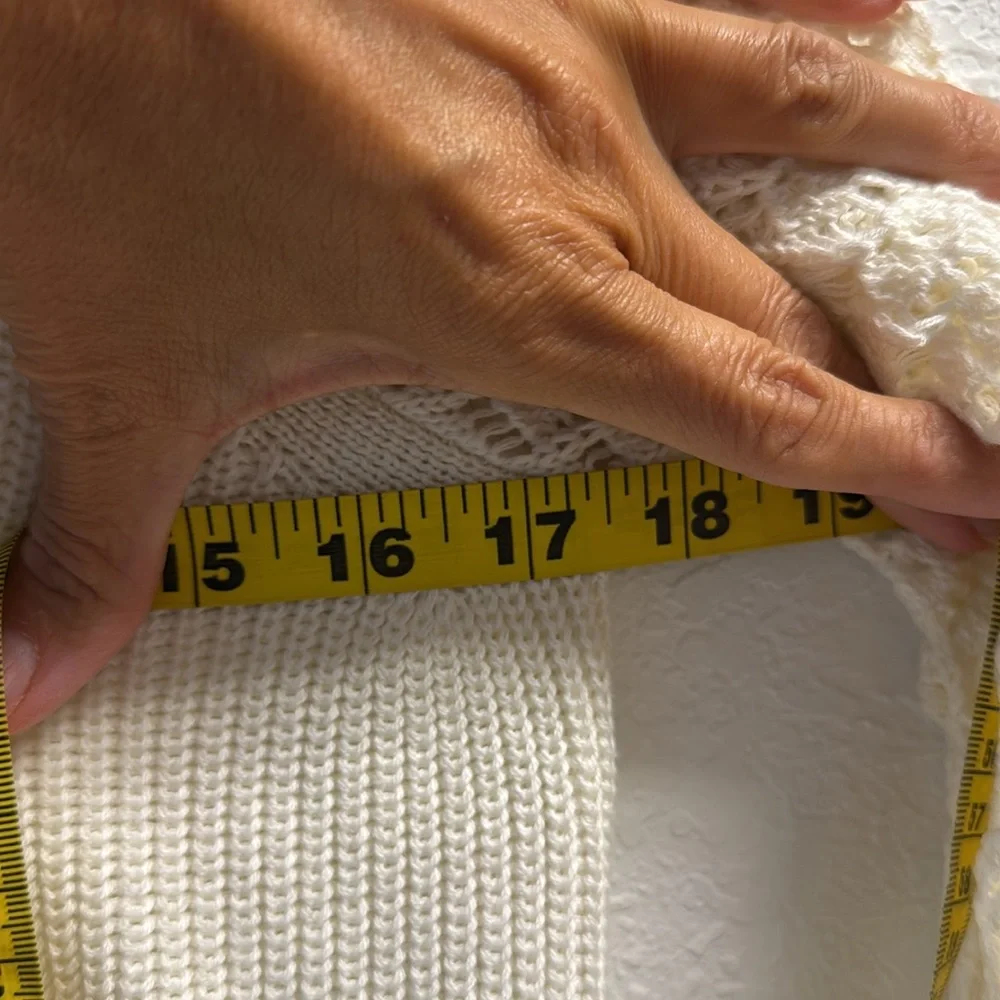 NEW- 525 Chic Cream 100% Cotton Open Knit V neck Sweater S - Picture 9 of 10